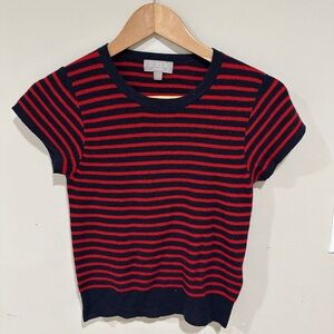 J. Crew Ribbed Cashmere T-shirt in stripe Red and Navy Small